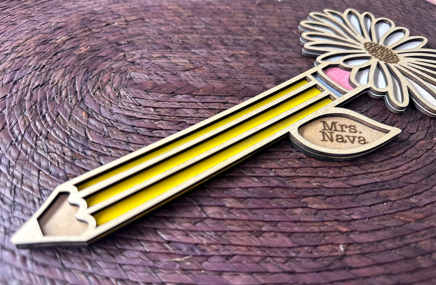 Pencil Sunflower | Teacher | Maestra | Wood Flower